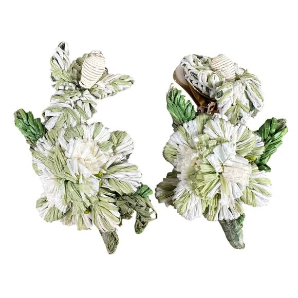Oscar de la Renta Raffia Flower Earrings White Vacation Bridal Designer $400 - Picture 5 of 6